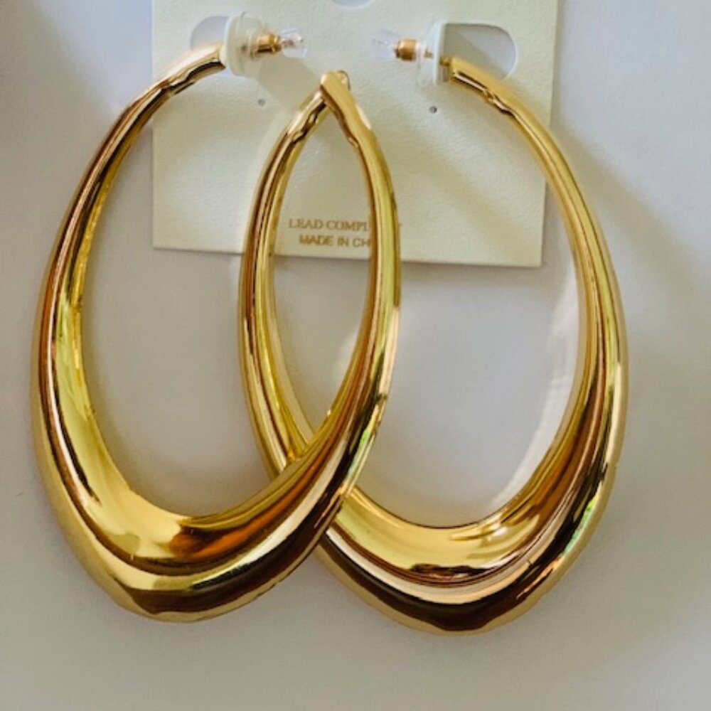 Gold Textured Hoop Earrings by Natasha Lead Compliant Stunning!